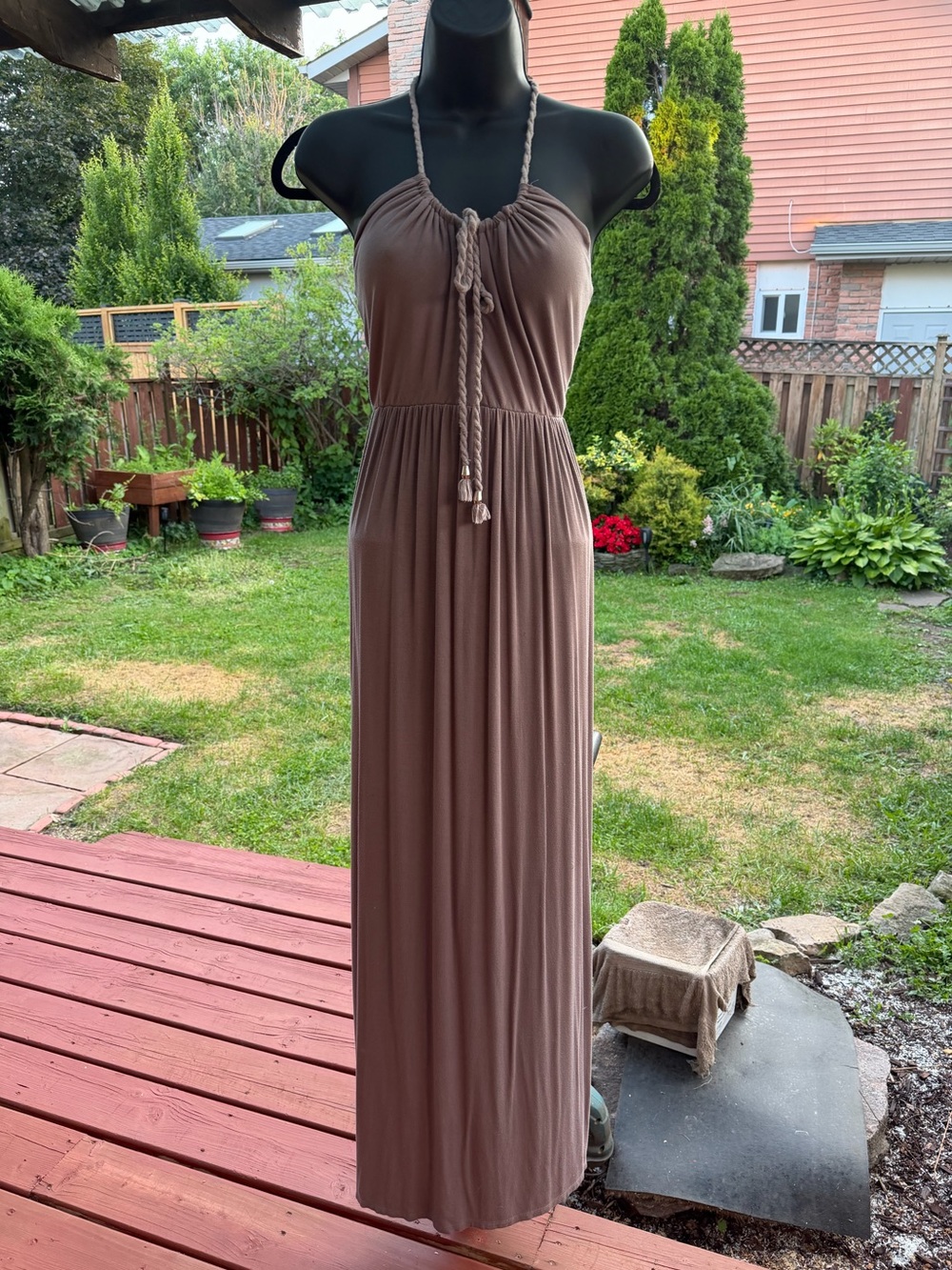 SEAFOLLY TAUPE HALTER MAXI DRESS WITH ROPE TIE